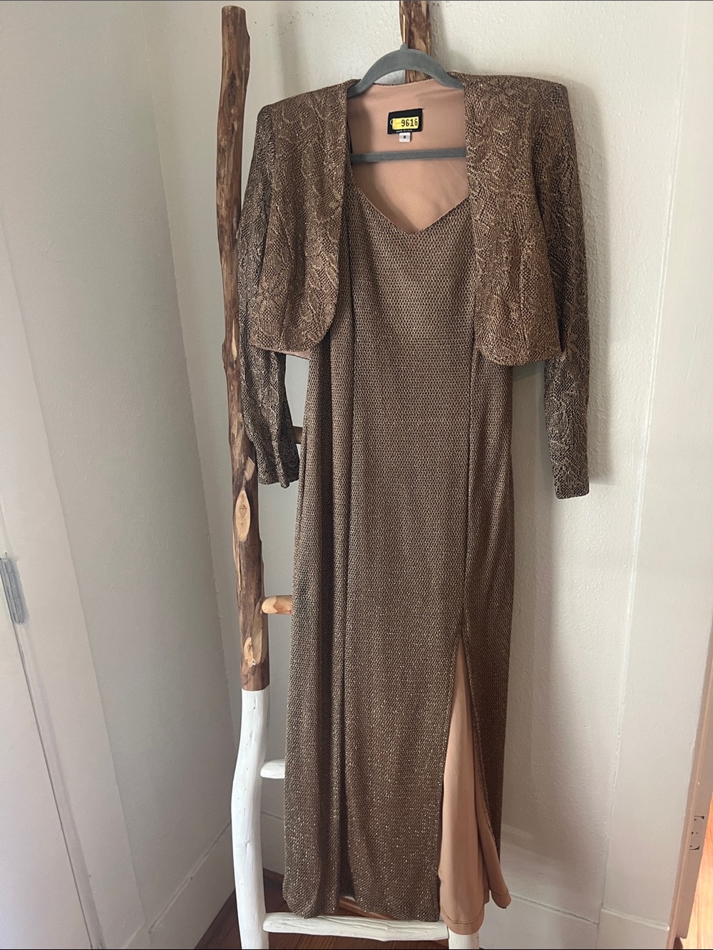 Onyx Nite y2K Evening BlackTie Metallic Gold Crochet Evening Gown with Bolero 8